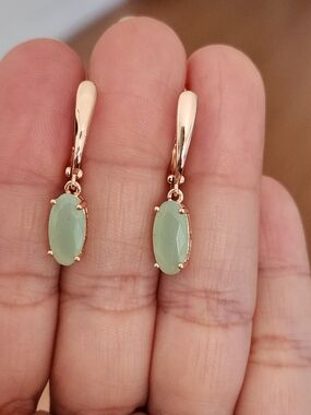 New 14K Gold Plated Oval Cut Moonstone Dangle Drop Hoop Earrings for Women
